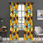 Blue Butterfly Sunflower Pattern Print Curtain