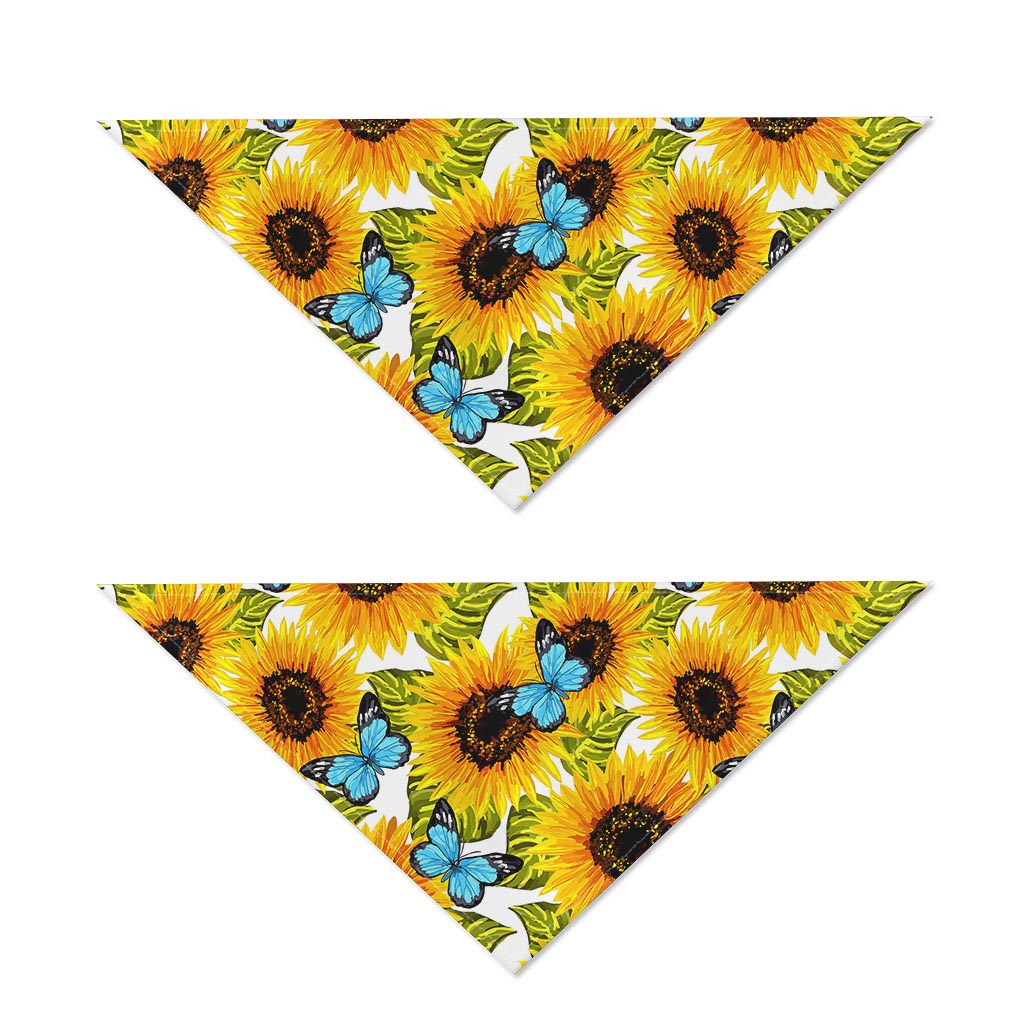 Blue Butterfly Sunflower Pattern Print Dog Bandana