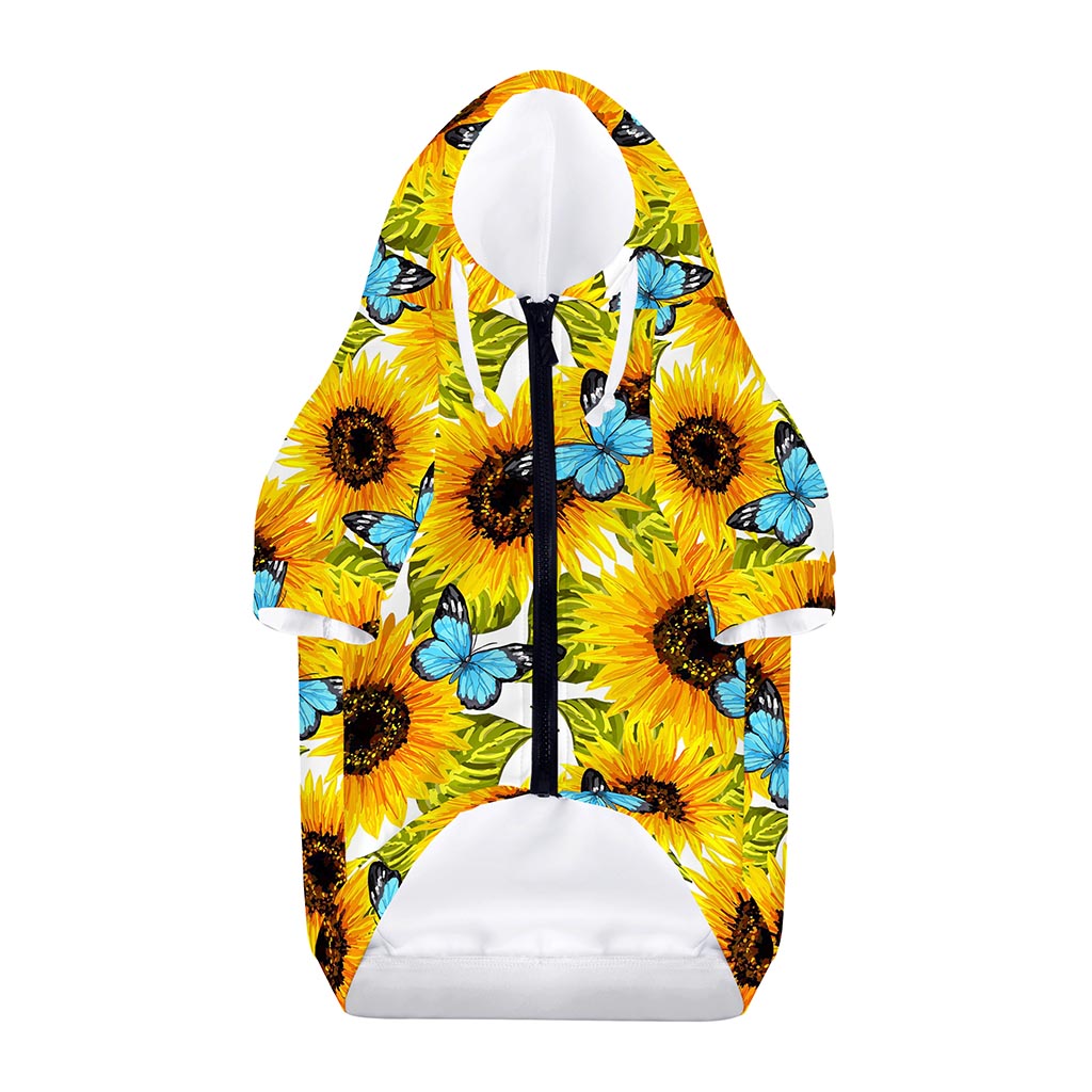 Blue Butterfly Sunflower Pattern Print Dog Zip Up Hoodie
