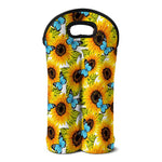 Blue Butterfly Sunflower Pattern Print Double Neoprene Wine Tote