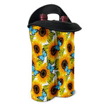 Blue Butterfly Sunflower Pattern Print Double Neoprene Wine Tote