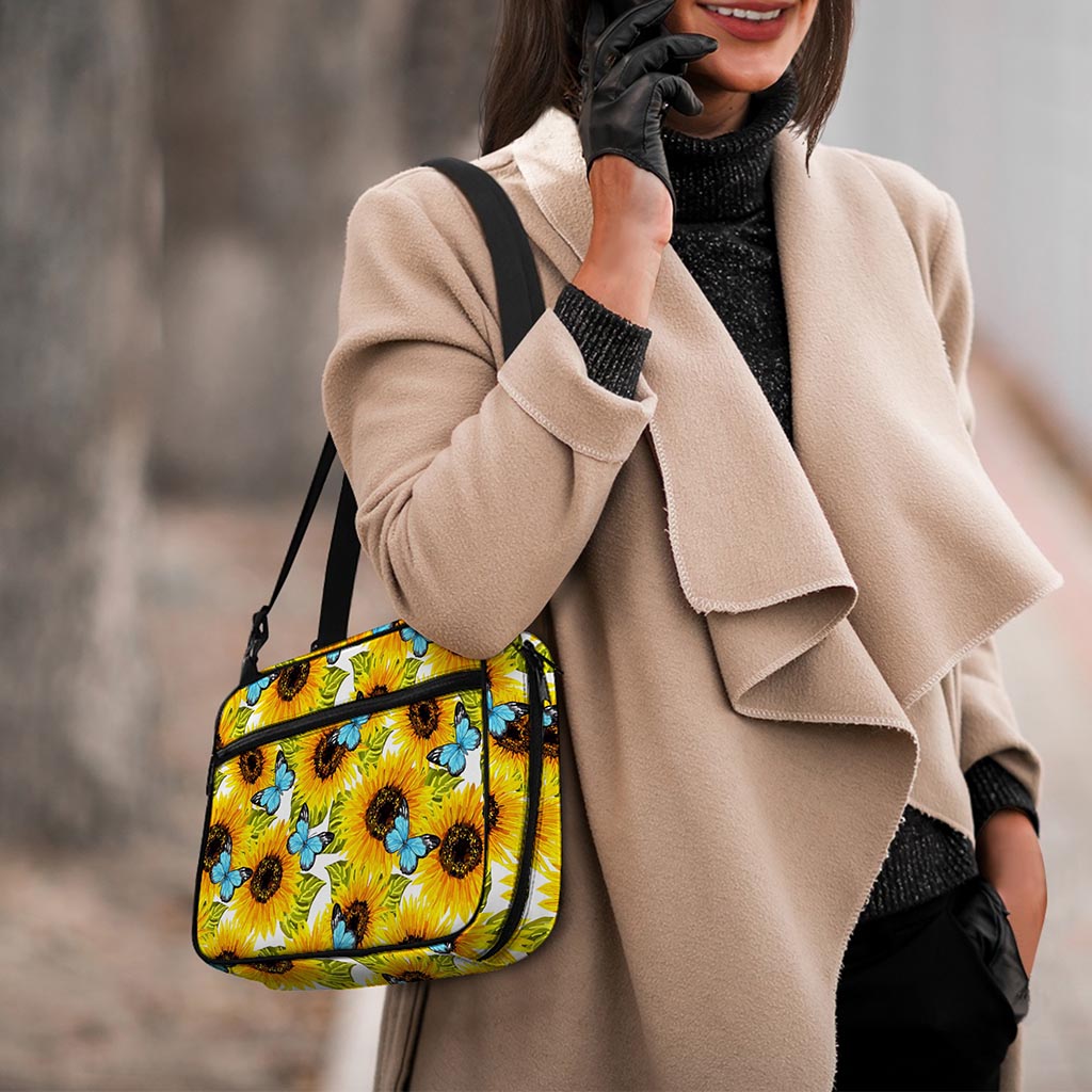 Blue Butterfly Sunflower Pattern Print Double Strap Bible Bag