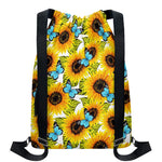 Blue Butterfly Sunflower Pattern Print Drawstring Backpack