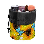 Blue Butterfly Sunflower Pattern Print Drawstring Makeup Bag