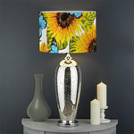 Blue Butterfly Sunflower Pattern Print Drum Lamp Shade