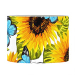 Blue Butterfly Sunflower Pattern Print Drum Lamp Shade
