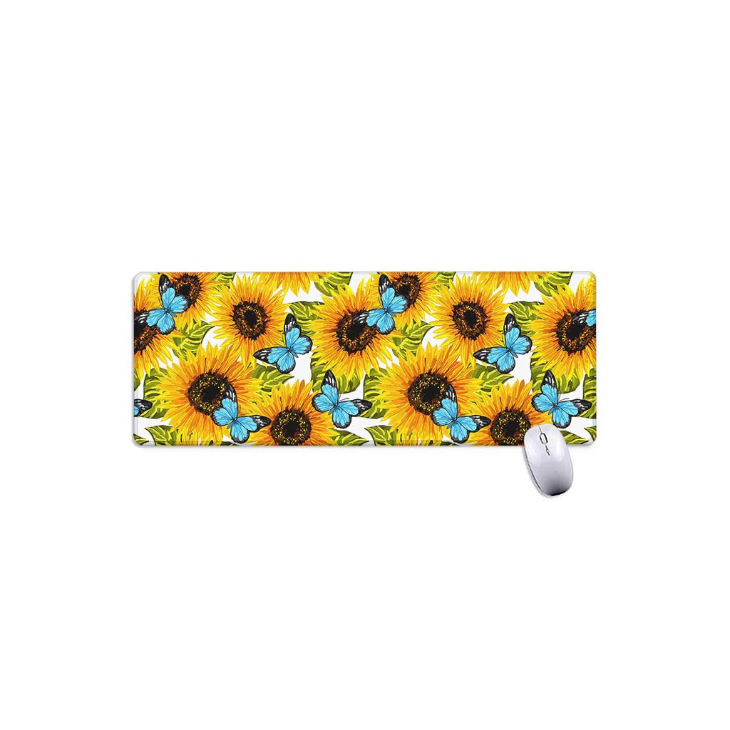 Blue Butterfly Sunflower Pattern Print Extended Mouse Pad