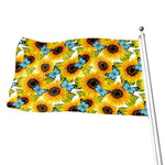 Blue Butterfly Sunflower Pattern Print Flag