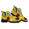 Blue Butterfly Sunflower Pattern Print Flat Ankle Boots