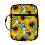 Blue Butterfly Sunflower Pattern Print Front Pocket Bible Bag