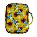 Blue Butterfly Sunflower Pattern Print Front Pocket Bible Bag