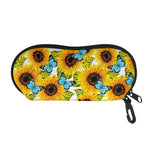 Blue Butterfly Sunflower Pattern Print Glasses Case