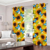 Blue Butterfly Sunflower Pattern Print Grommet Curtains