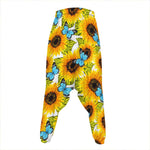 Blue Butterfly Sunflower Pattern Print Hammer Pants