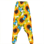 Blue Butterfly Sunflower Pattern Print Hammer Pants
