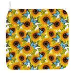 Blue Butterfly Sunflower Pattern Print Hand Towel