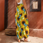 Blue Butterfly Sunflower Pattern Print Harem Pants