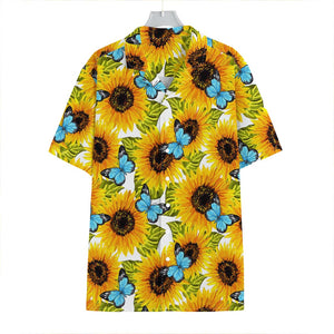 Blue Butterfly Sunflower Pattern Print Hawaiian Shirt