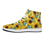 Blue Butterfly Sunflower Pattern Print High Top Leather Sneakers