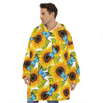 Blue Butterfly Sunflower Pattern Print Hoodie Blanket
