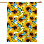 Blue Butterfly Sunflower Pattern Print House Flag