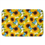 Blue Butterfly Sunflower Pattern Print Indoor Door Mat