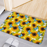 Blue Butterfly Sunflower Pattern Print Indoor Door Mat