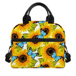 Blue Butterfly Sunflower Pattern Print Insulated Lunch Bag