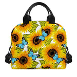 Blue Butterfly Sunflower Pattern Print Insulated Lunch Bag