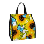 Blue Butterfly Sunflower Pattern Print Insulated Lunch Tote