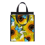 Blue Butterfly Sunflower Pattern Print Insulated Lunch Tote
