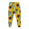 Blue Butterfly Sunflower Pattern Print Jogger Pants