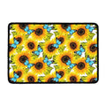 Blue Butterfly Sunflower Pattern Print Kitchen Mat