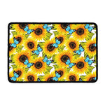 Blue Butterfly Sunflower Pattern Print Kitchen Mat