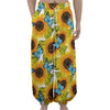 Blue Butterfly Sunflower Pattern Print Lantern Pants