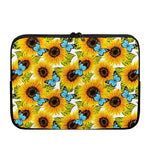 Blue Butterfly Sunflower Pattern Print Laptop Sleeve