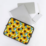 Blue Butterfly Sunflower Pattern Print Laptop Sleeve