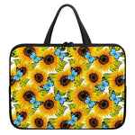 Blue Butterfly Sunflower Pattern Print Laptop Sleeve With Handle