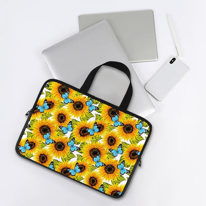 Blue Butterfly Sunflower Pattern Print Laptop Sleeve With Handle