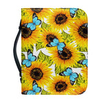 Blue Butterfly Sunflower Pattern Print Leather Bible Cover