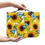 Blue Butterfly Sunflower Pattern Print Leather Bible Cover