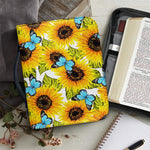 Blue Butterfly Sunflower Pattern Print Leather Bible Cover
