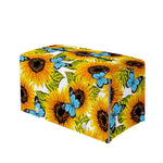 Blue Butterfly Sunflower Pattern Print Leather Tissue Box Cover