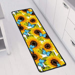 Blue Butterfly Sunflower Pattern Print Long Kitchen Mat