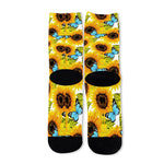 Blue Butterfly Sunflower Pattern Print Long Socks