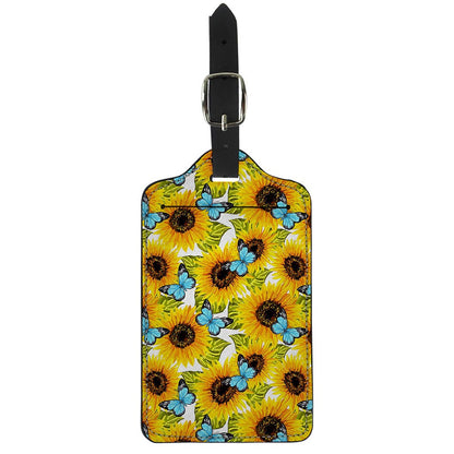 Blue Butterfly Sunflower Pattern Print Luggage Tag