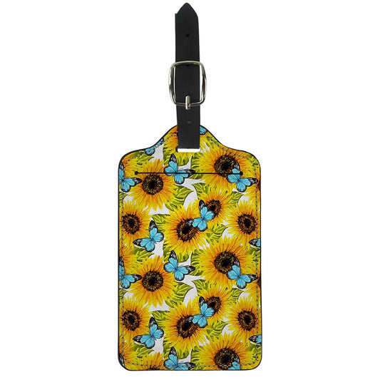 Blue Butterfly Sunflower Pattern Print Luggage Tag
