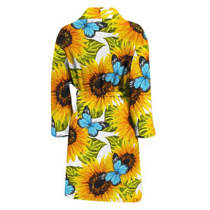 Blue Butterfly Sunflower Pattern Print Men's Bathrobe