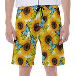 Blue Butterfly Sunflower Pattern Print Men's Beach Shorts