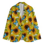 Blue Butterfly Sunflower Pattern Print Men's Blazer